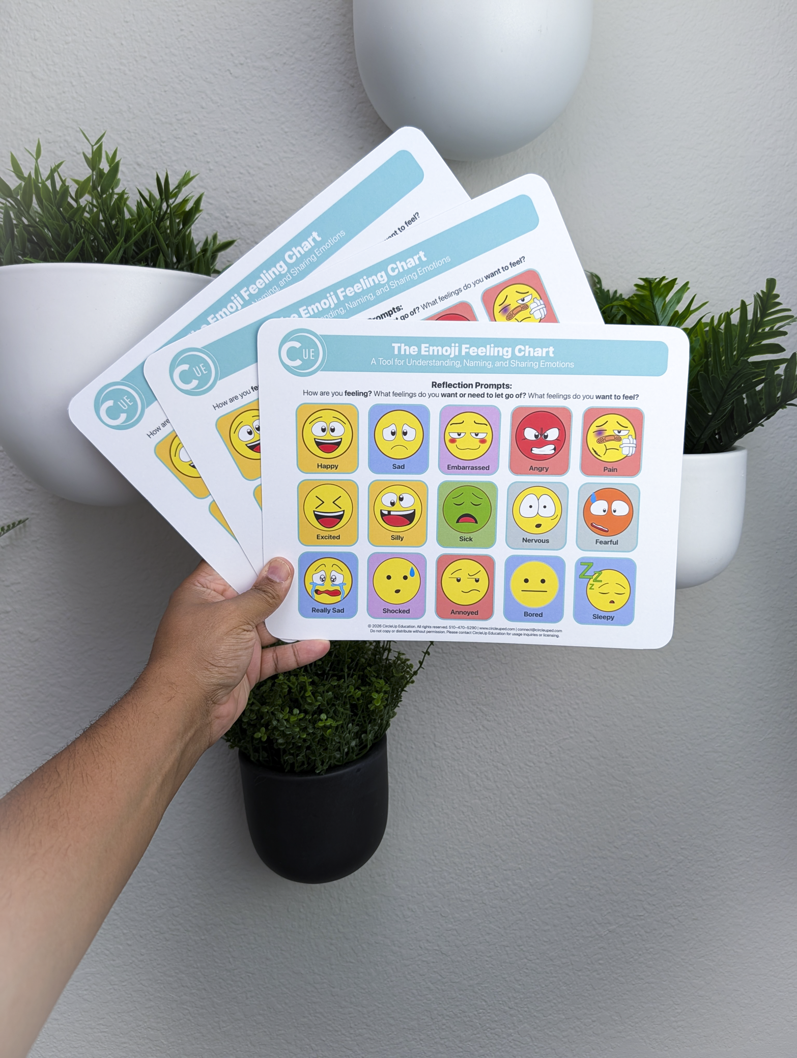 Emoji Emotions Chart 2026 Edition – 8.5x11 Soft-Touch Laminated SEL Emotion Chart (3-Pack) | By CircleUp®