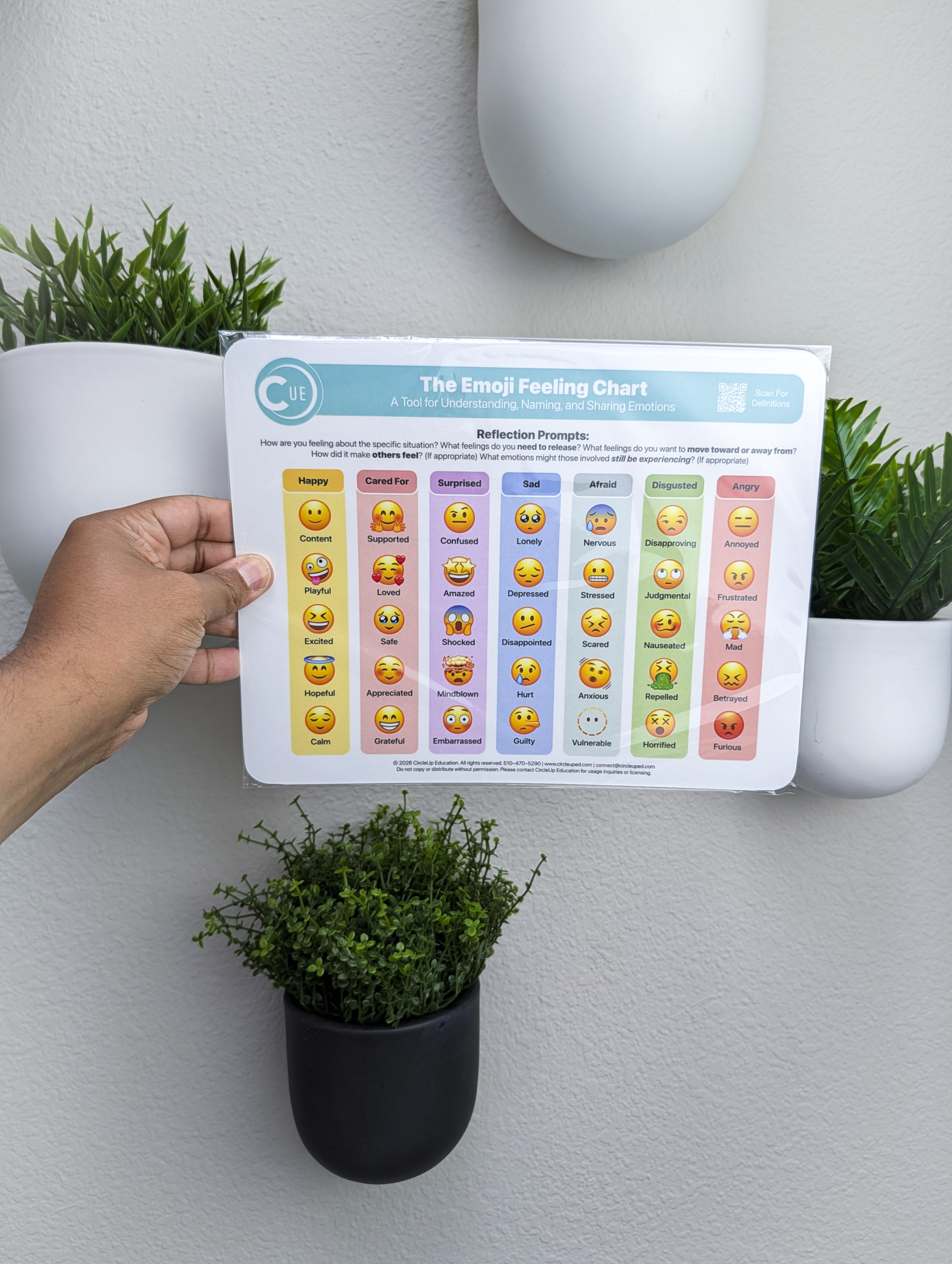 Emoji Emotions Chart 2026 Edition – 8.5x11 Soft-Touch Laminated SEL Emotion Chart (3-Pack) | By CircleUp®