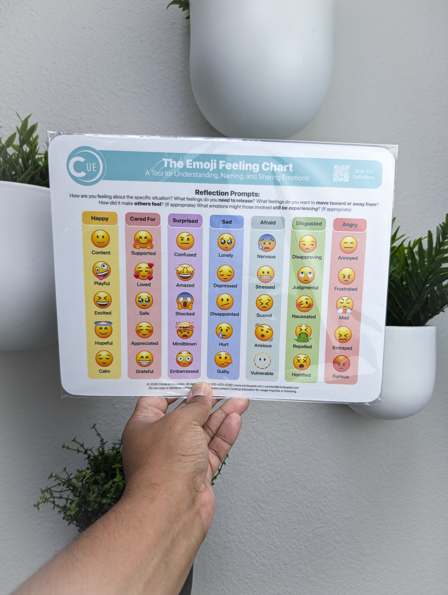 Emoji Emotions Chart 2026 Edition – 8.5x11 Soft-Touch Laminated SEL Emotion Chart (3-Pack) | By CircleUp®