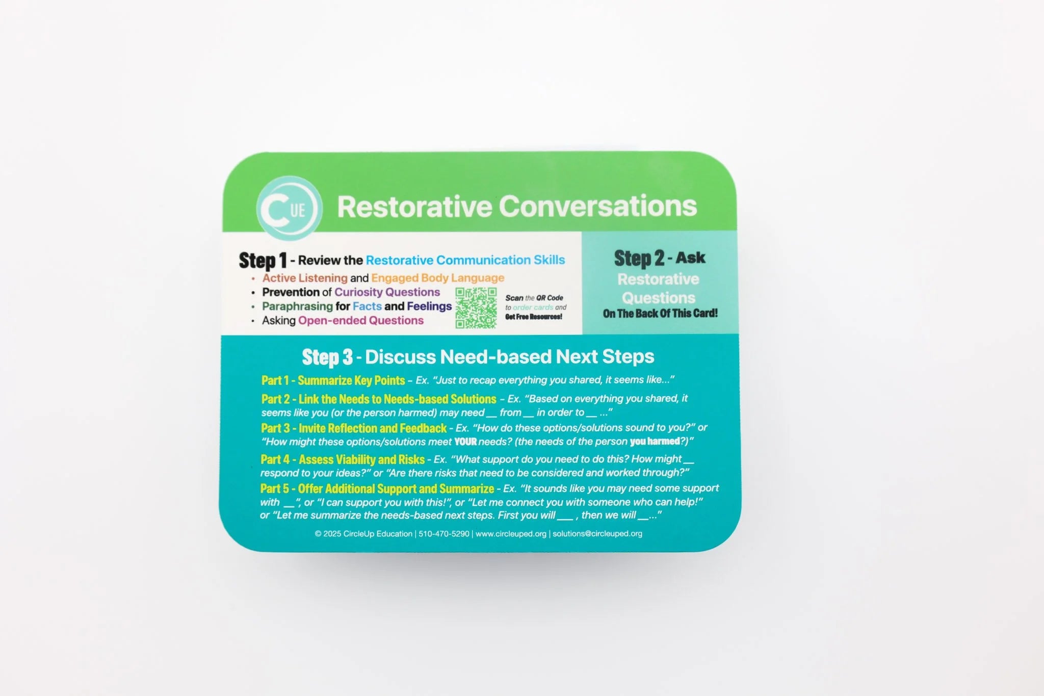 Restorative Conversations Card – 3 Pack - Soft-Touch Laminated 6x4 Restorative Justice & Conflict Resolution Tool for Schools, Workplaces & Teams | CircleUp Education