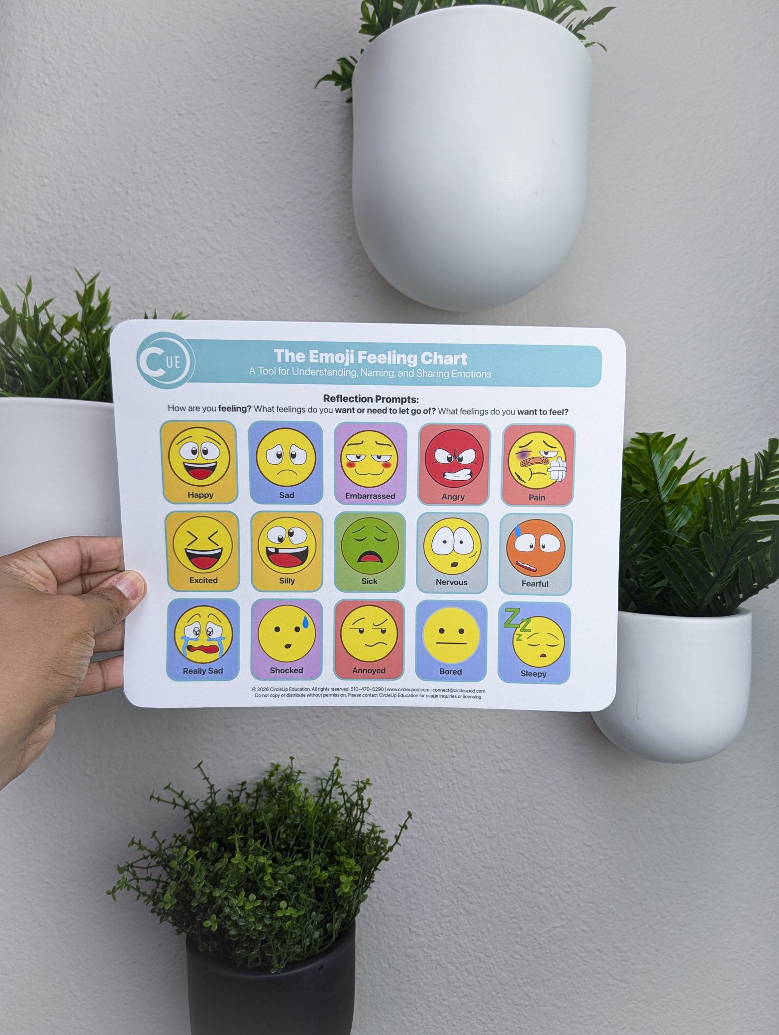 Emoji Emotions Chart 2026 Edition – 8.5x11 Soft-Touch Laminated SEL Emotion Chart (3-Pack) | By CircleUp®
