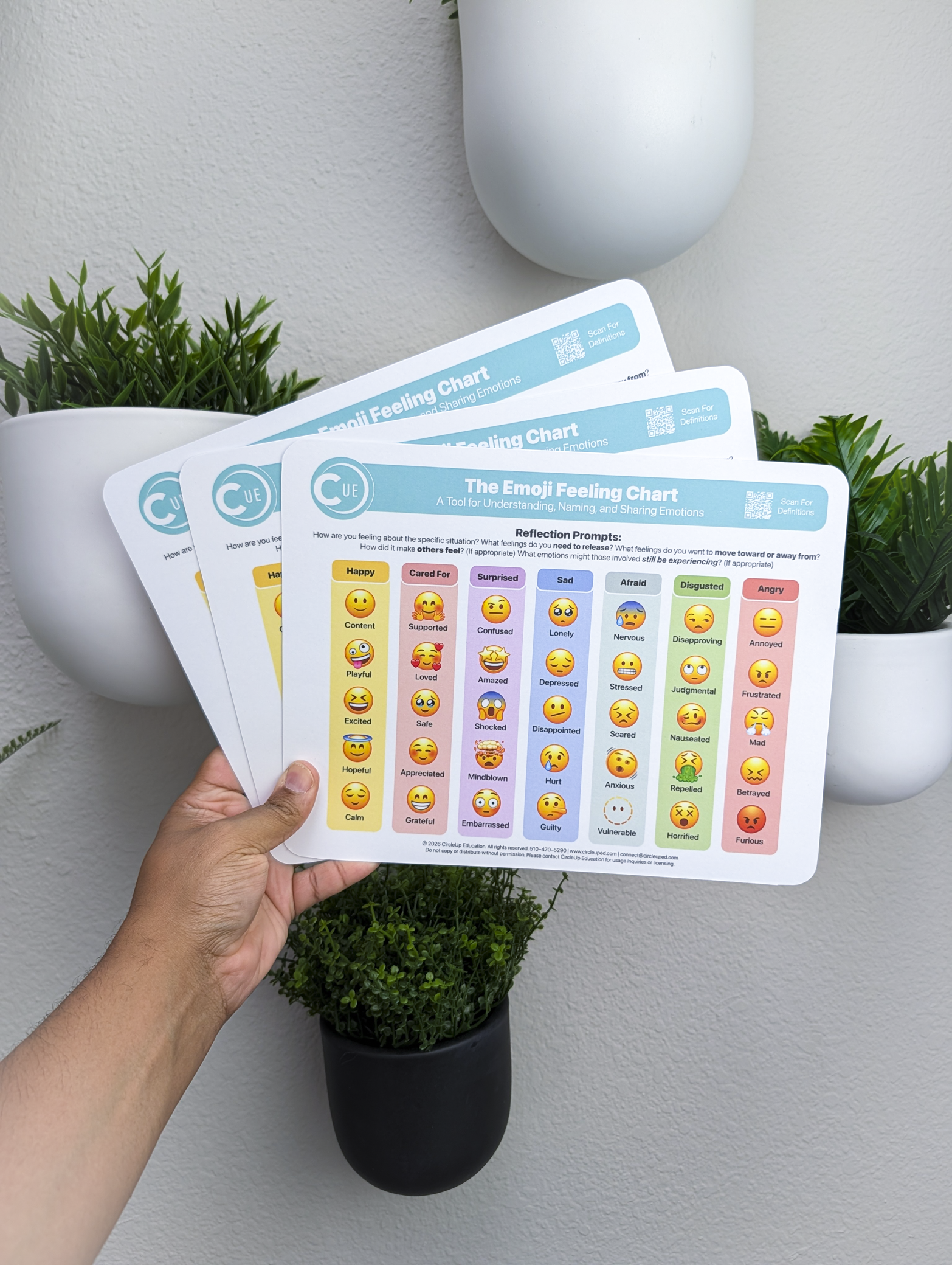 Emoji Emotions Chart 2026 Edition – 8.5x11 Soft-Touch Laminated SEL Emotion Chart (3-Pack) | By CircleUp®