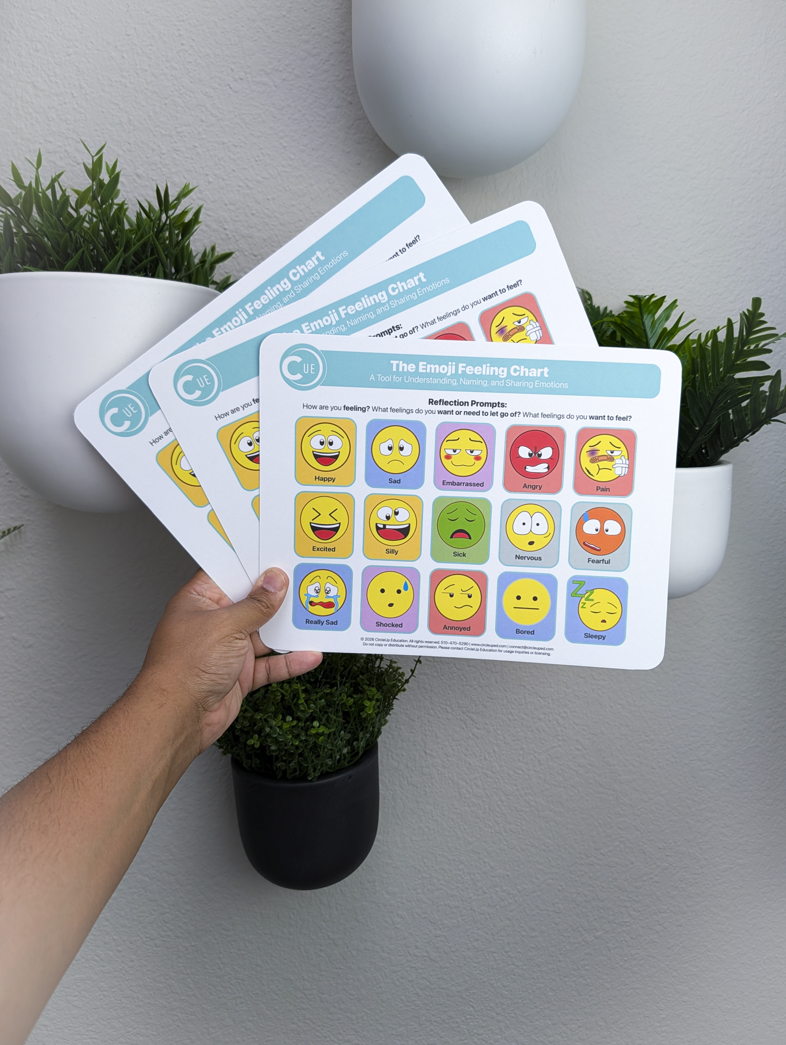 Emoji Emotions Chart 2026 Edition – 8.5x11 Soft-Touch Laminated SEL Emotion Chart (3-Pack) | By CircleUp®