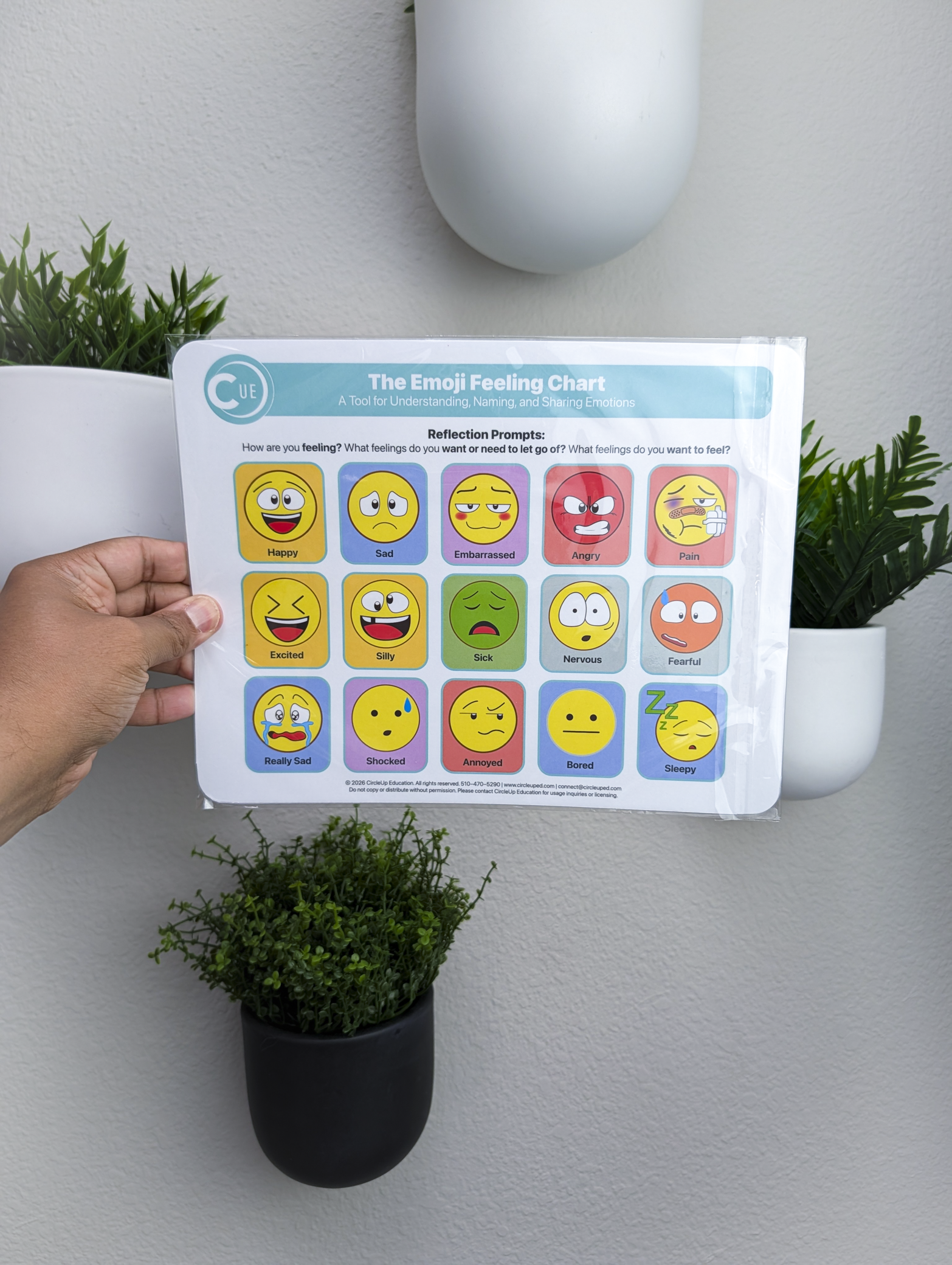 Emoji Emotions Chart 2026 Edition – 8.5x11 Soft-Touch Laminated SEL Emotion Chart (3-Pack) | By CircleUp®
