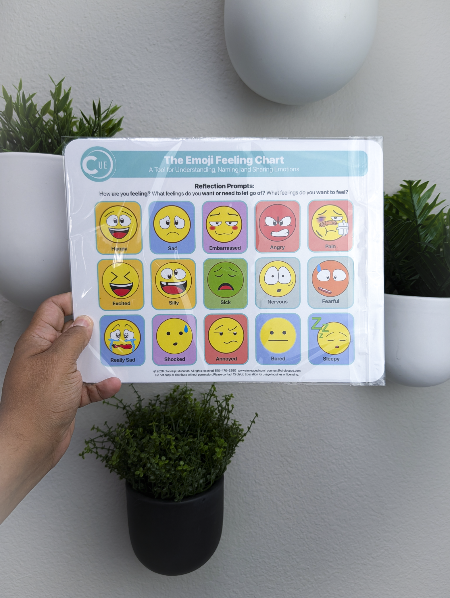 Emoji Emotions Chart 2026 Edition – 8.5x11 Soft-Touch Laminated SEL Emotion Chart (3-Pack) | By CircleUp®