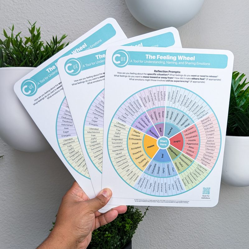 CircleUp Feeling Wheel 2026 laminated 8.5x11 SEL emotion chart 3-pack