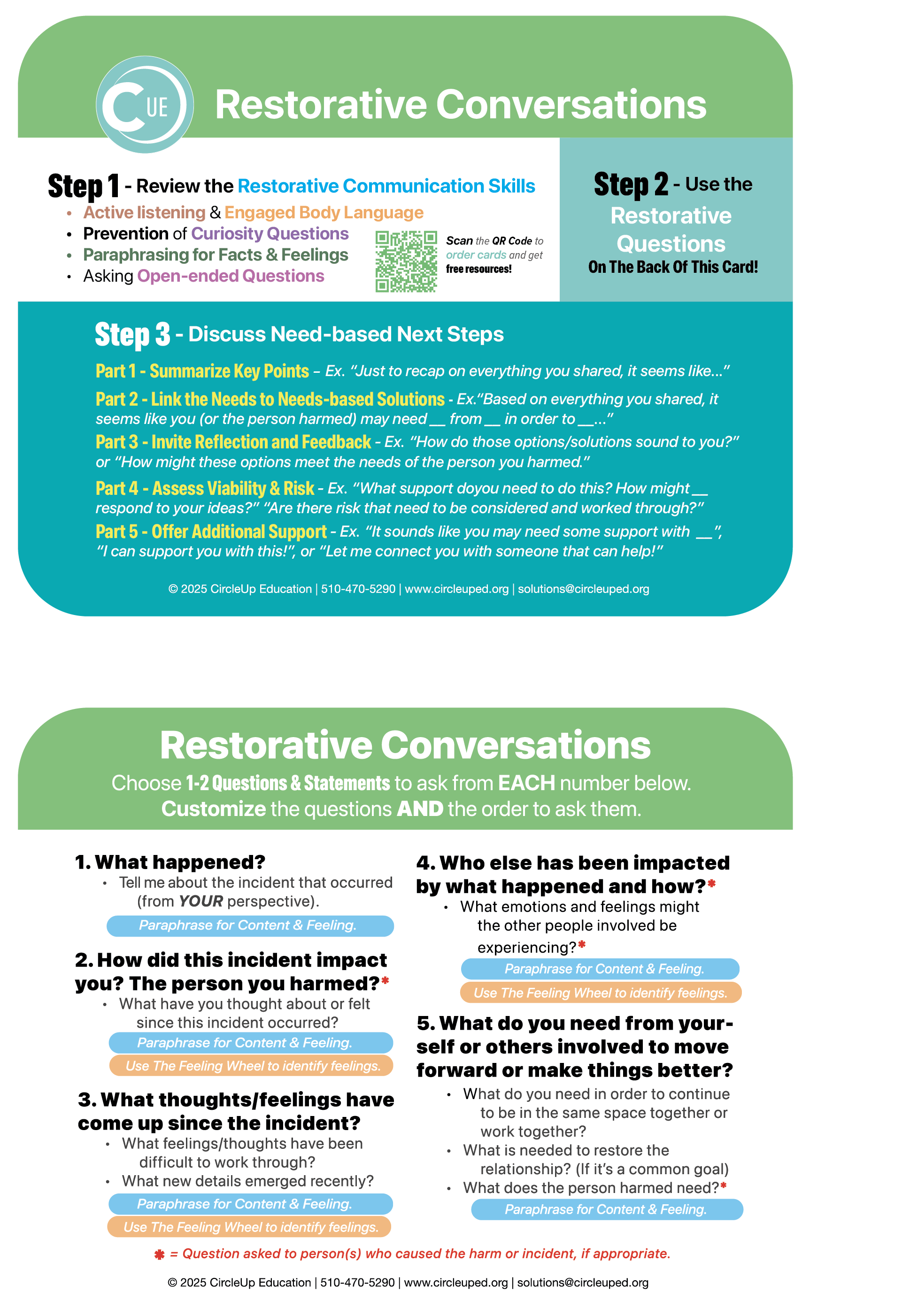 Restorative Conversations Card  – 10 Pack - Soft-Touch Laminated 6x4 Restorative Justice & Conflict Resolution Tool for Schools, Workplaces & Teams | CircleUp Education
