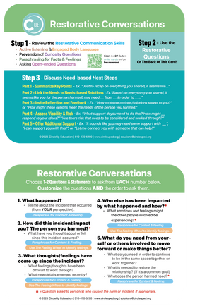 Restorative Justice Conversation Card – Conflict Resolution & RJ Facilitation Tool (6x4 Soft-Touch Laminated)